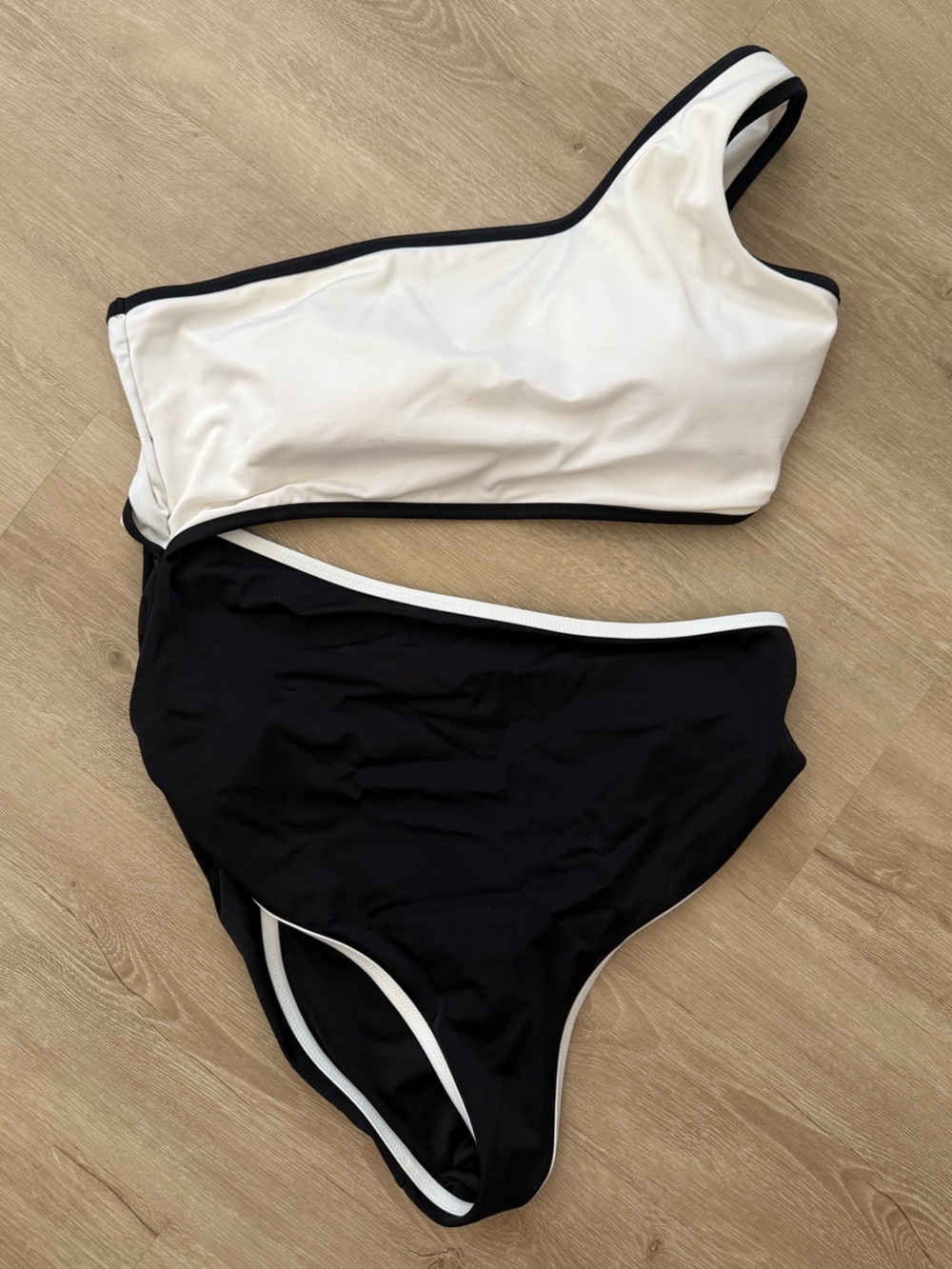 Victoria’s Secret One-Shoulder Black and White One Piece Swim Suit